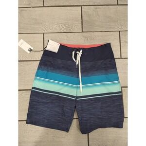Goodfellow & Co Mens 32 Board Shorts Blue Striped 4-Way Stretch Swim Trunks 10in